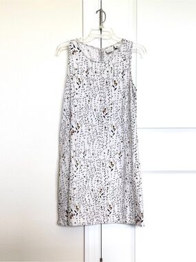 Rachel Zoe Linen White Midi Dress with Brown Floral Motif